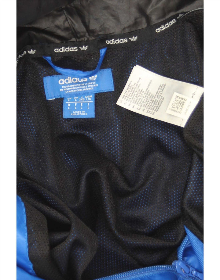 Adidas Mens Hooded Rain Jacket UK 40 Large Blue Colourblock Polyester
