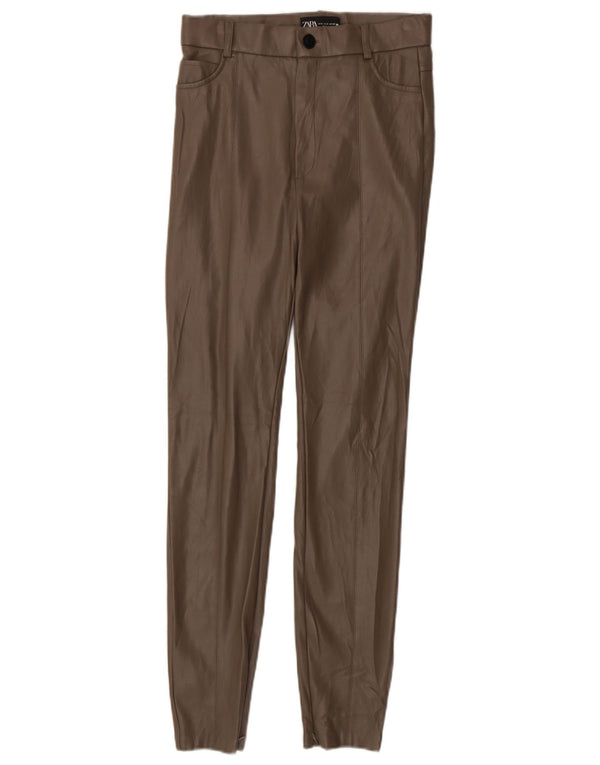 Zara Womens Skinny Faux Leather Trousers Small W26 L28 Brown