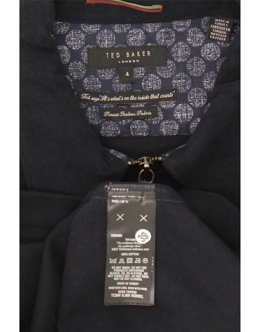 Ted Baker Mens Bomber Jacket Size 4 Large Navy Blue Cotton