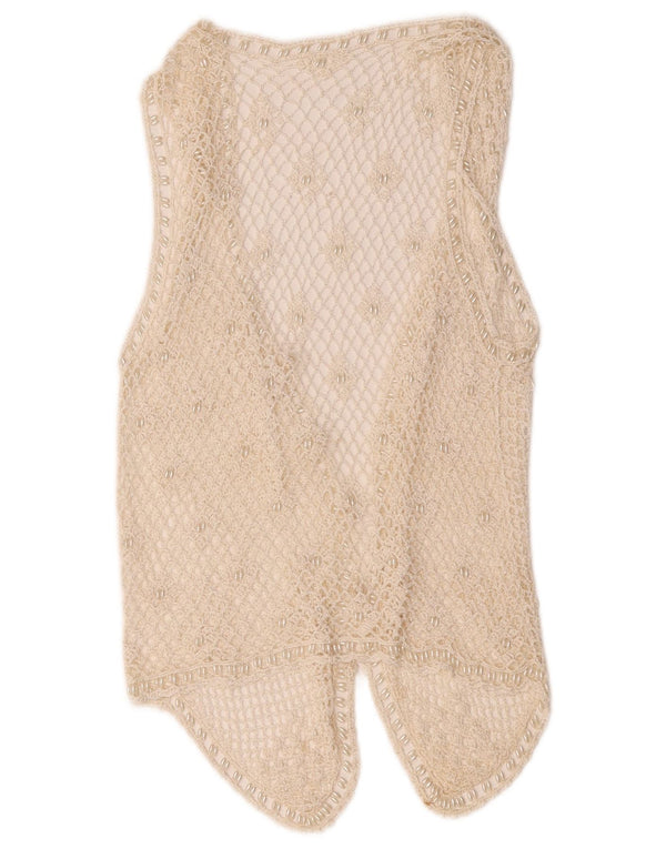Vintage Womens Crochet Waistcoat UK 10 Small Off White