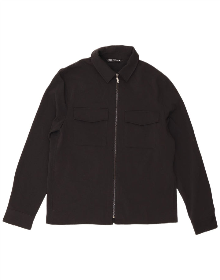 Zara Mens Overshirt Shirt XL Black Polyester