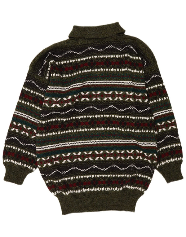 Vintage Herre Polo Neck Jumper Sweater Medium Flerfarvet Geometrisk