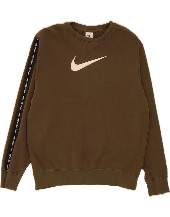 NIKE Mens Graphic Sweatshirt Jumper Medium Khaki Colourblock Cotton Vintage Nike and Second-Hand Nike from Messina Hembry 
