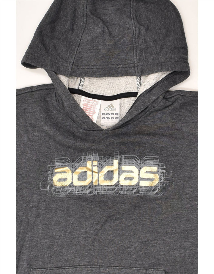 ADIDAS Boys Graphic Hoodie Jumper 13-14 Years Grey Cotton | Vintage Adidas | Thrift | Second-Hand Adidas | Used Clothing | Messina Hembry 