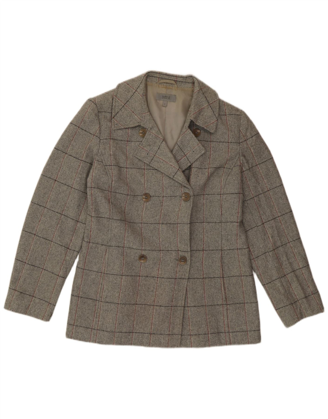 Marks & Spencer Veste Blazer Femme UK 12 Gris Moyen à Carreaux
