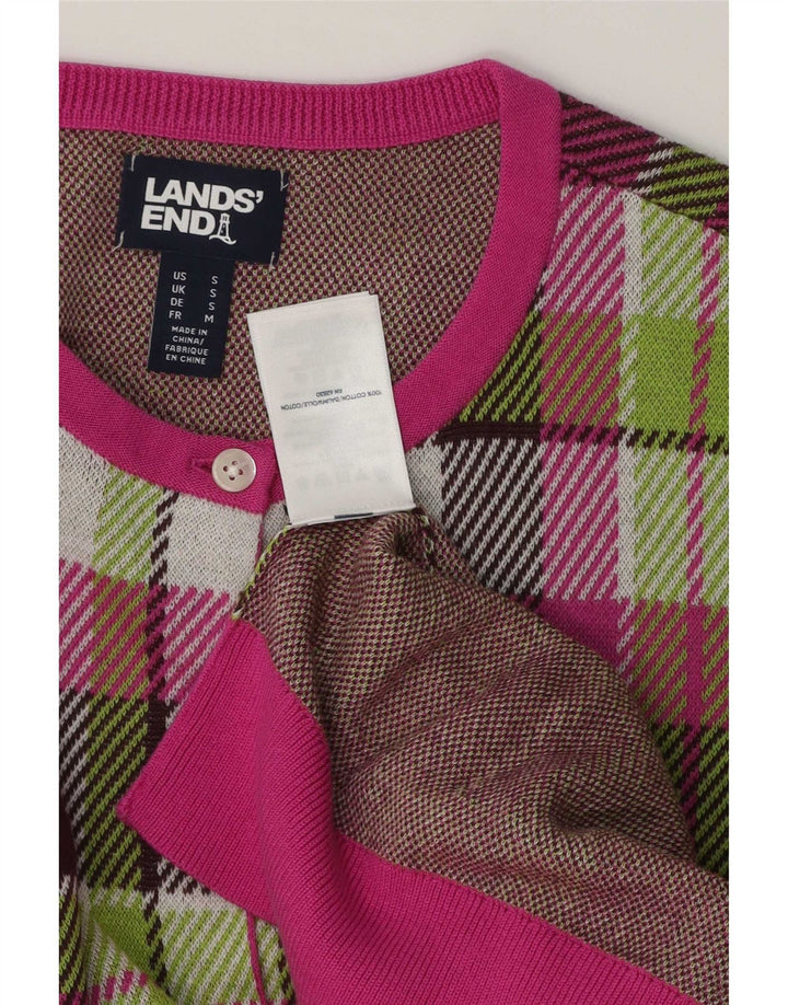 Lands End Womens Oversized Cardigan Sweater UK 10 Small Multicoloured Check