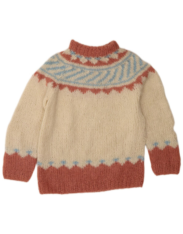 Vintage Damen Rollkragenpullover Pullover UK 14 Medium Beige Fair Isle
