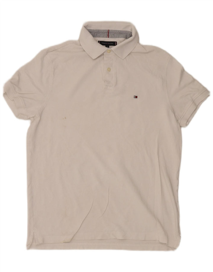 Tommy Hilfiger Mens Regular Fit Polo Shirt Medium White Cotton