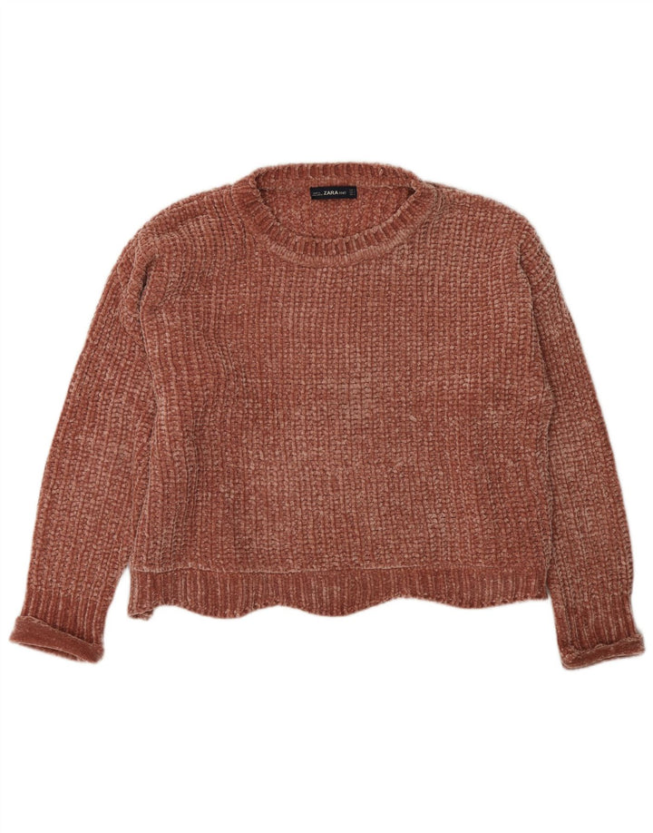 Maglione maglione con scollo a barca da donna Zara UK 14 Poliestere marrone medio
