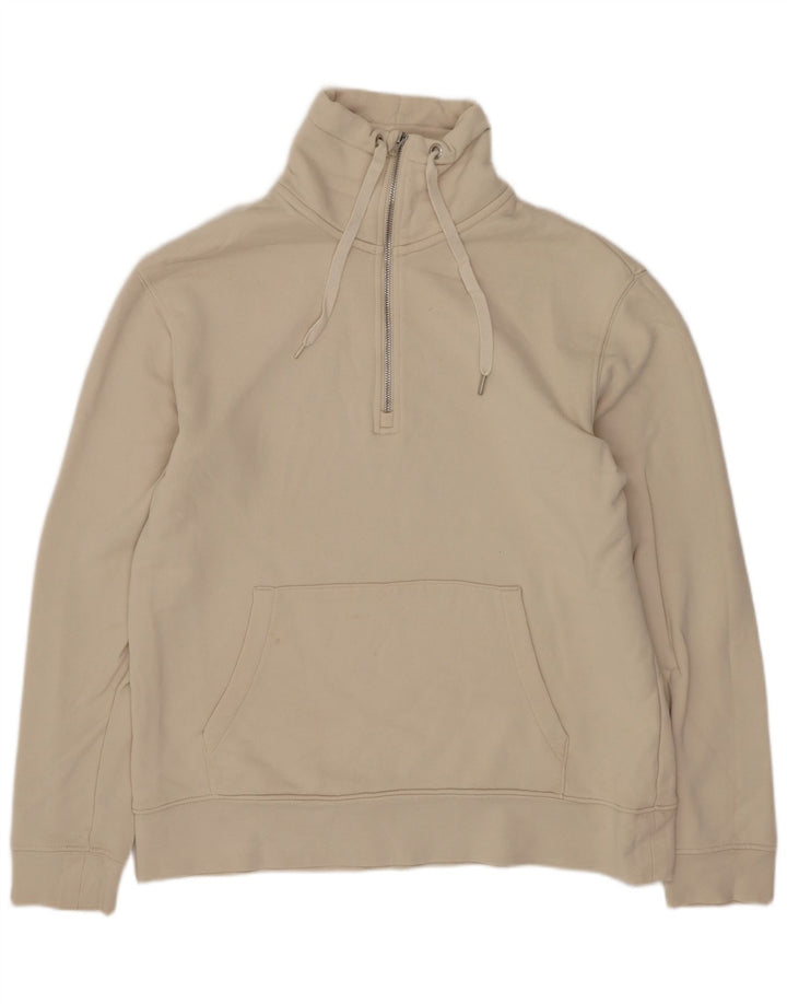 Zara Mens Zip Neck Sweatshirt Jumper Medium Beige Cotton