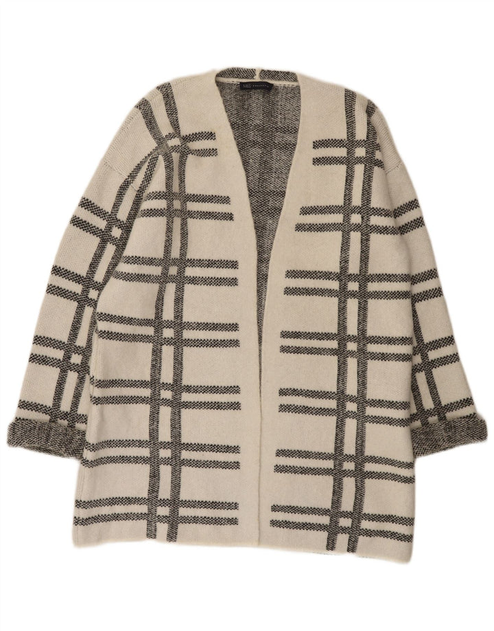 Marks & Spencer Womens Longline Cardigan Sweater UK 16 Large White Check