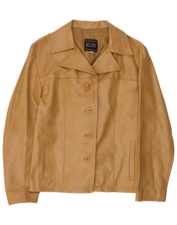 Vintage Womens Leather Jacket IT 44 Medium Beige Leather