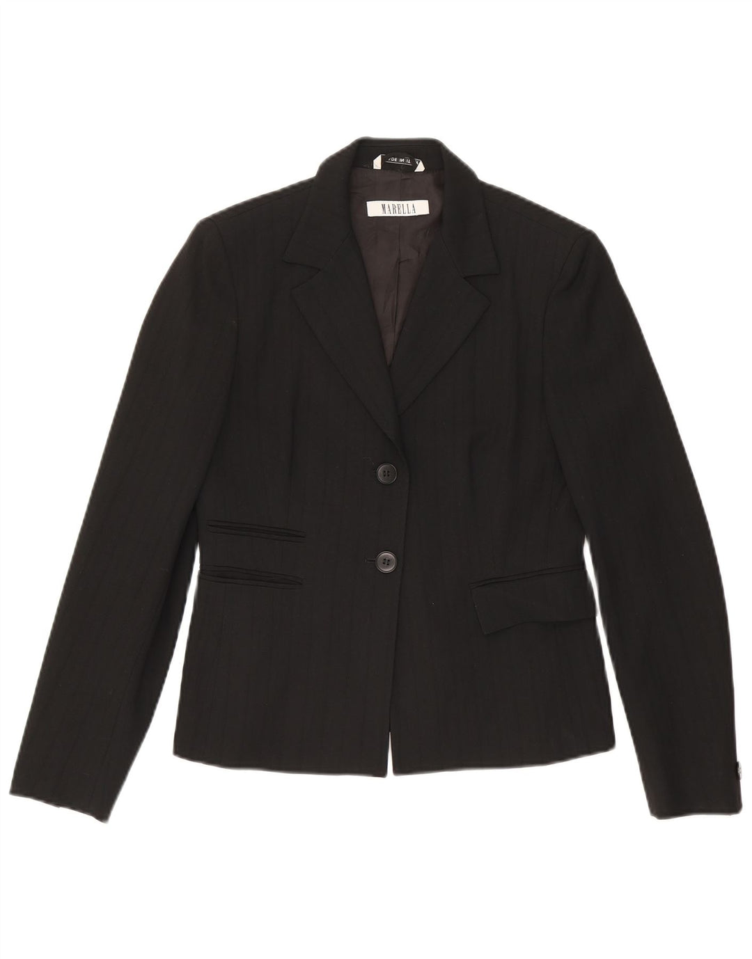 MARELLA Womens 2 Button Blazer Jacket UK 12 Medium Black Striped Wool