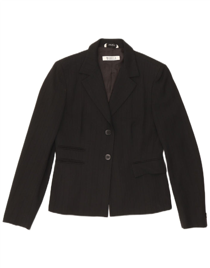 MARELLA Womens 2 Button Blazer Jacket UK 12 Medium Black Striped Wool