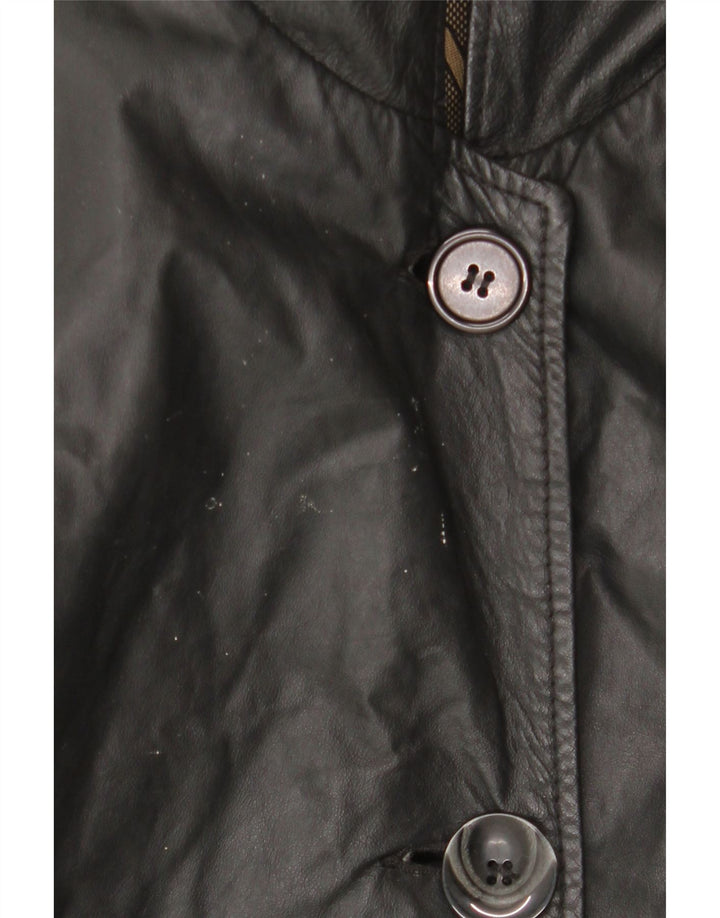 Vintage Womens Hooded Leather Coat IT 44 Medium Black Leather