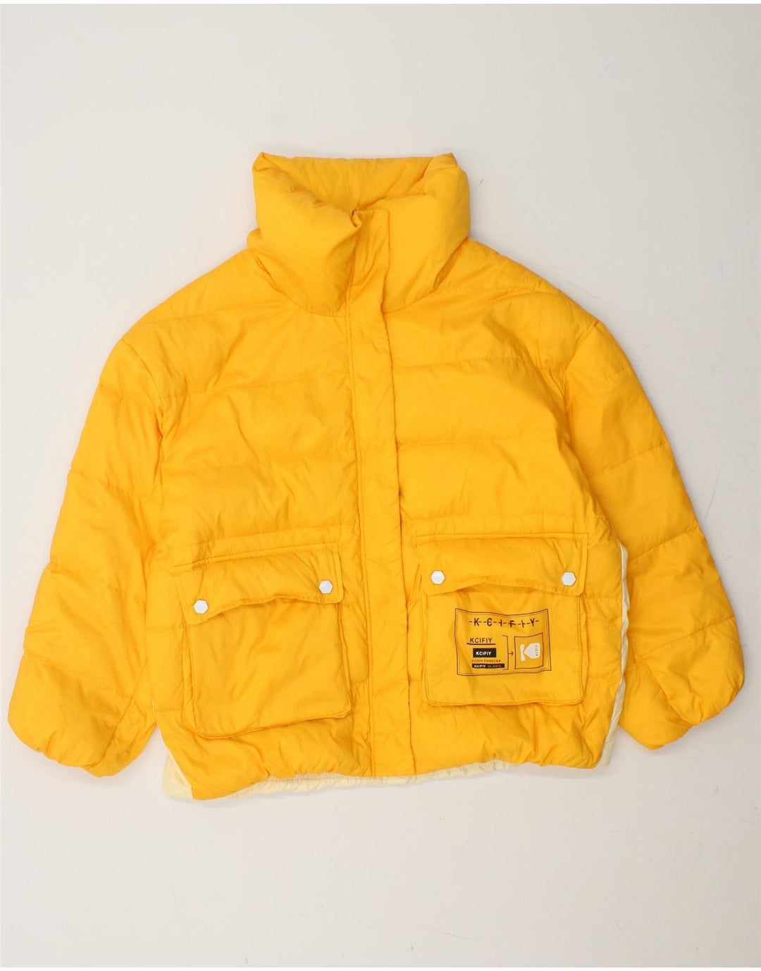 VINTAGE Womens Padded Jacket One Size Yellow Colourblock Polyester