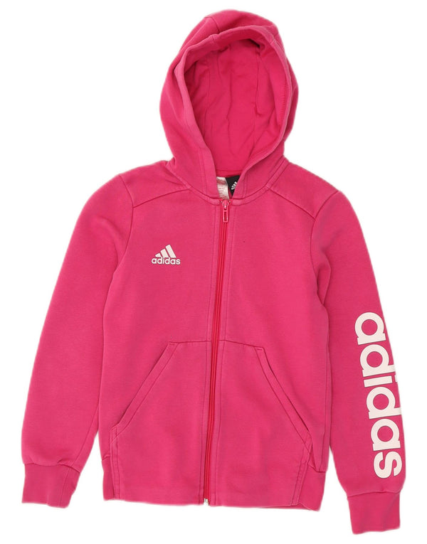 Adidas Girls Graphic Zip Hoodie Sweater 9-10 Years Pink Bomuld