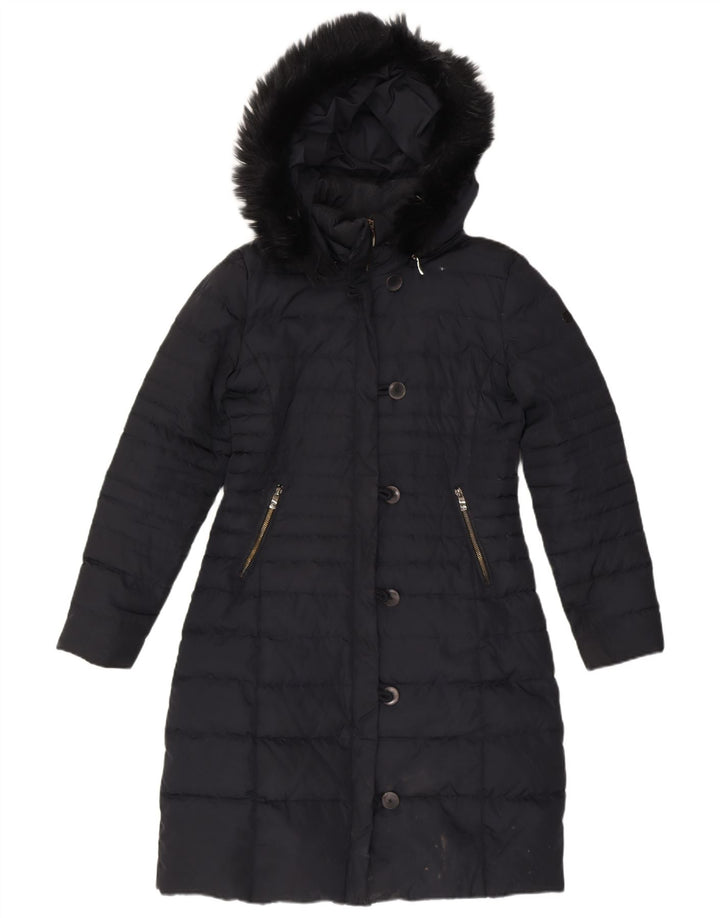 ARMANI JEANS Womens Hooded Padded Coat IT 42 Medium Black Polyester
