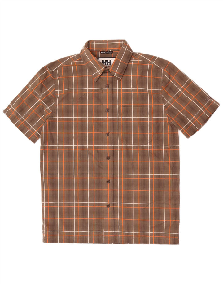 Helly Hansen Mens Short Sleeve Shirt XS Brown Check Polyester