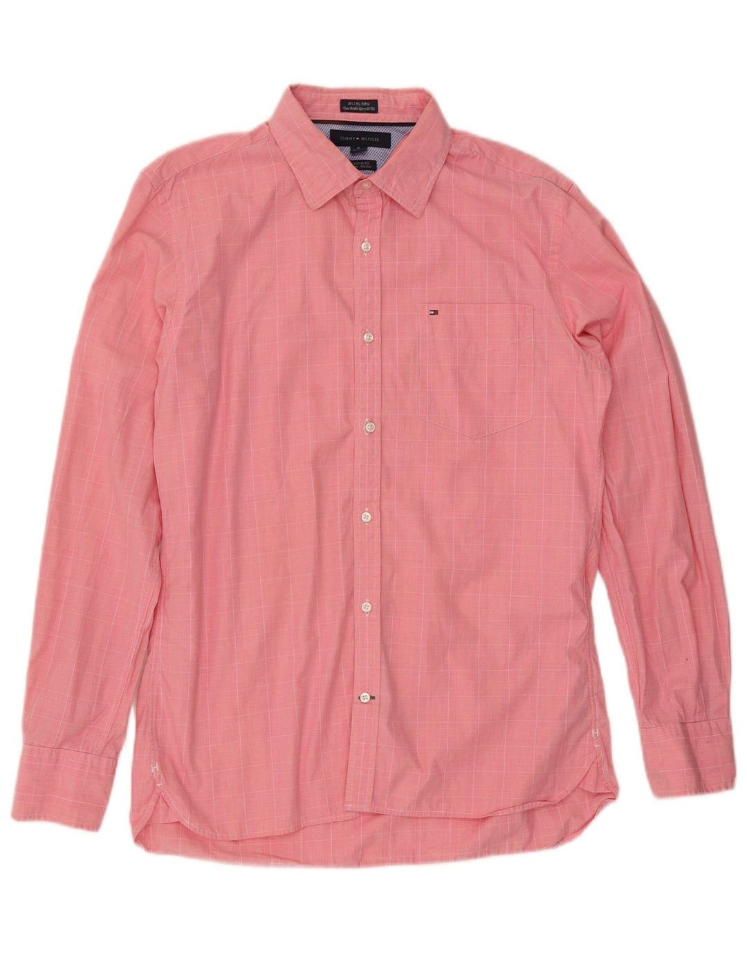 TOMMY HILFIGER Mens Custom Fit Shirt Size 15 1/2 16 Medium Pink Check