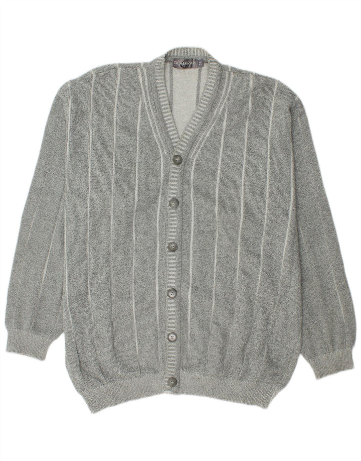 Gioferrari Mens Cardigan Sweater IT 56 XL Grey Striped Cotton