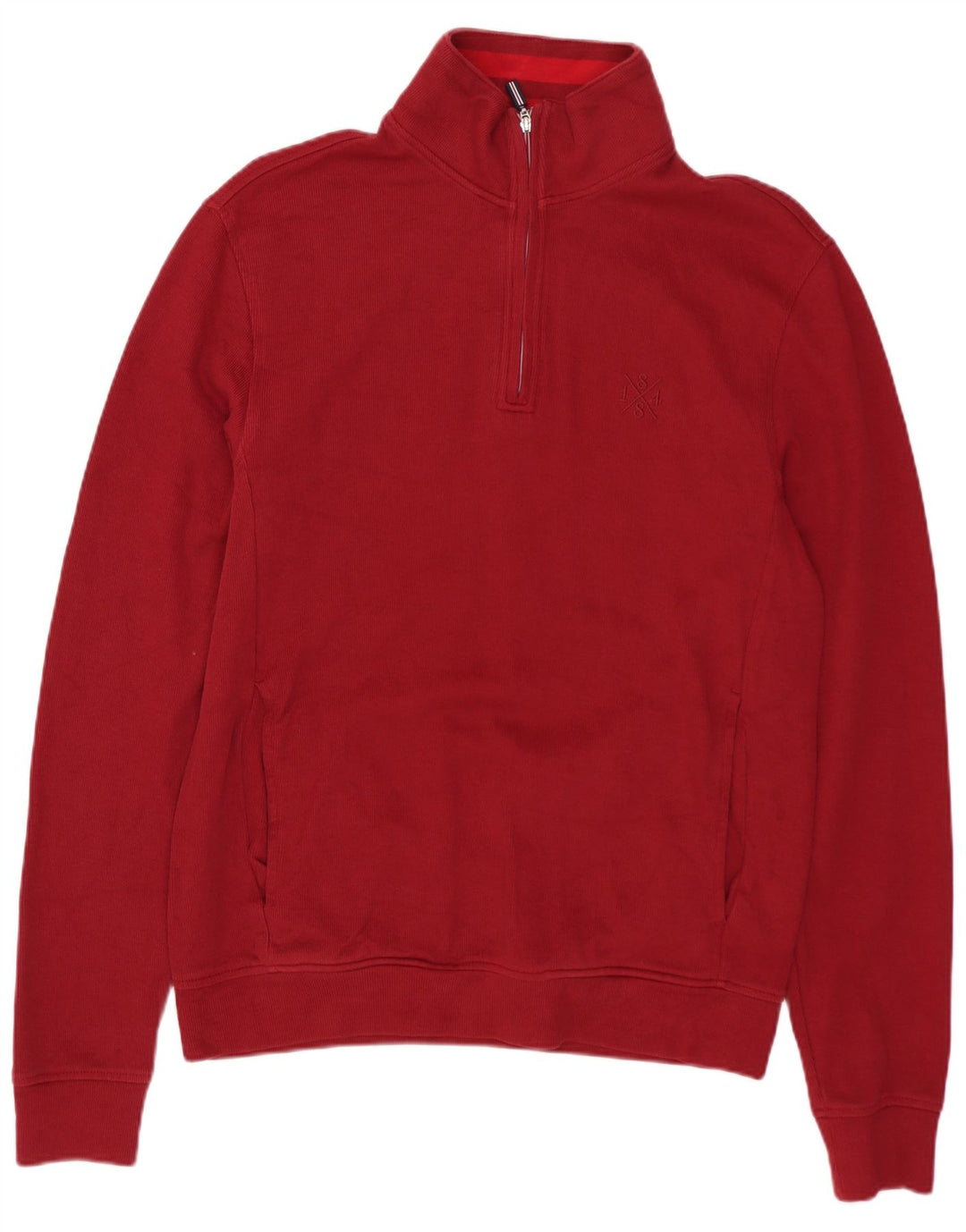 BLUE HARBOUR Mens Zip Neck Sweatshirt Jumper Small Red Cotton