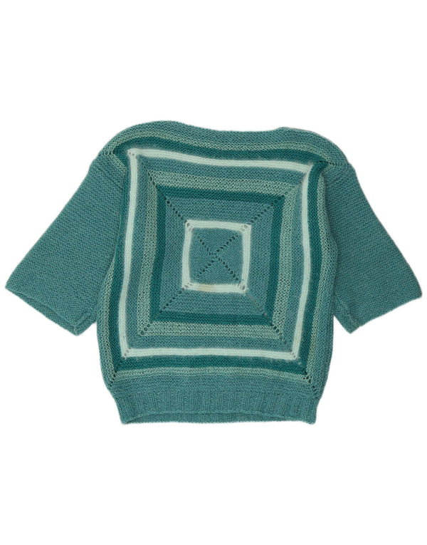 Vintage Dame Boat Neck Jumper Sweater UK 14 Medium Green Geometric