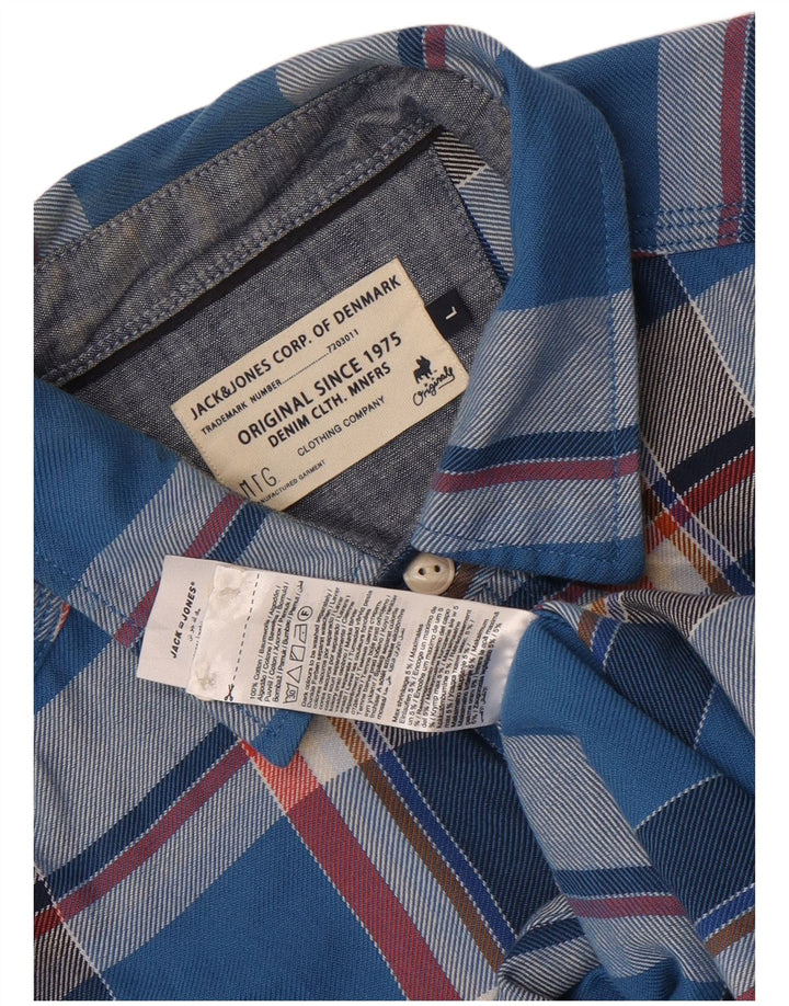 Jack & Jones herre flannelskjorte stor blå ternet bomuld