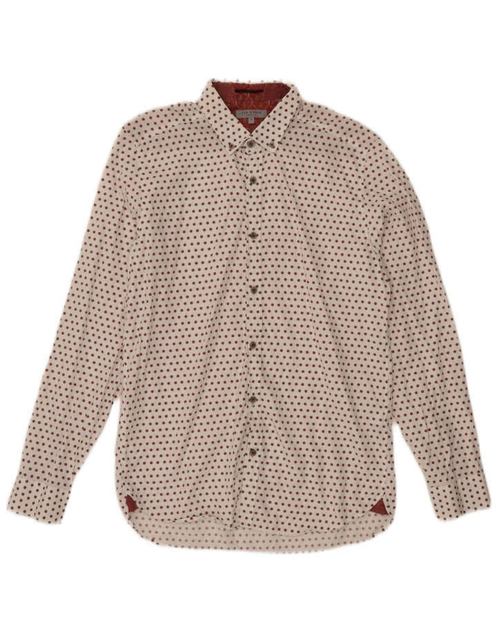 Ted Baker Mens Shirt Size 3 Medium White Spotted Cotton