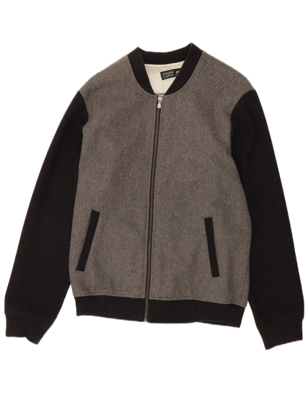 Gianni Lupo Mens Bomber Jacket UK 40 Large Grey Colourblock Wool
