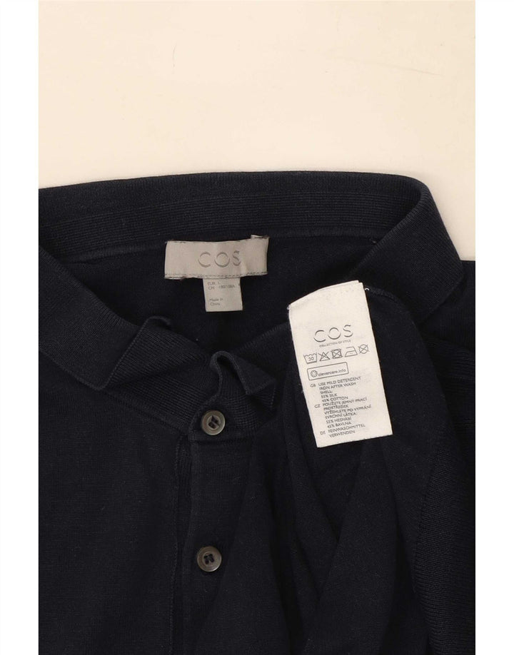 Cos Mens Polo Shirt Large Navy Blue Silk