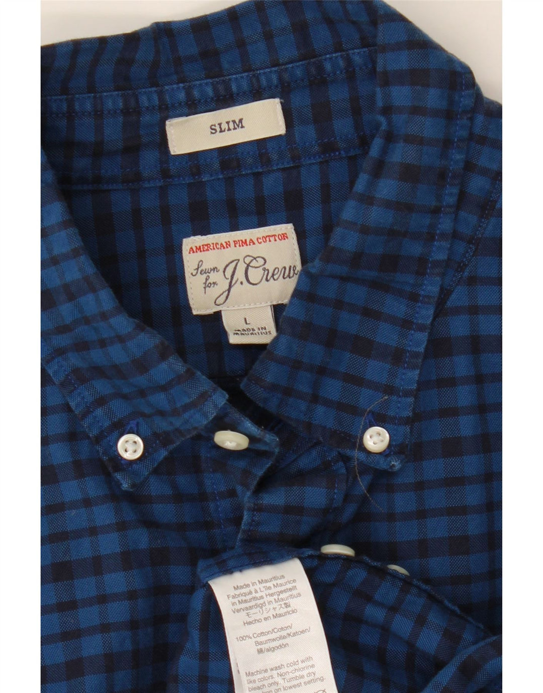 J. CREW Mens Slim Shirt Large Blue Check Cotton Vintage J. Crew and Second-Hand J. Crew from Messina Hembry 