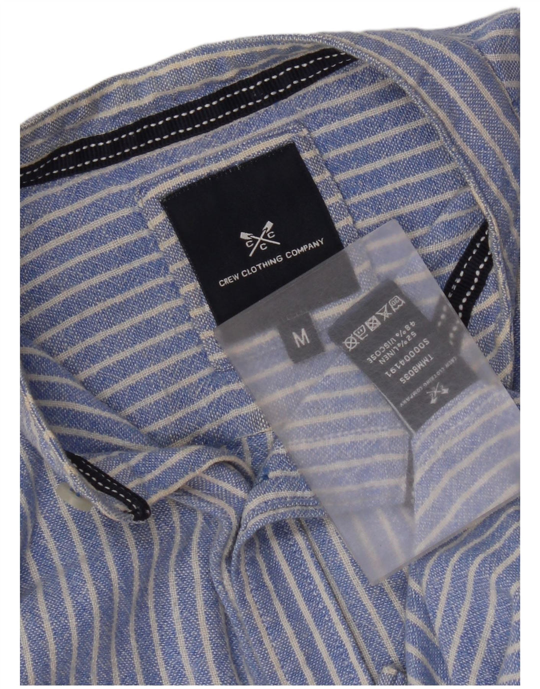 Crew Clothing Mens Shirt Medium Blue Pinstripe Linen