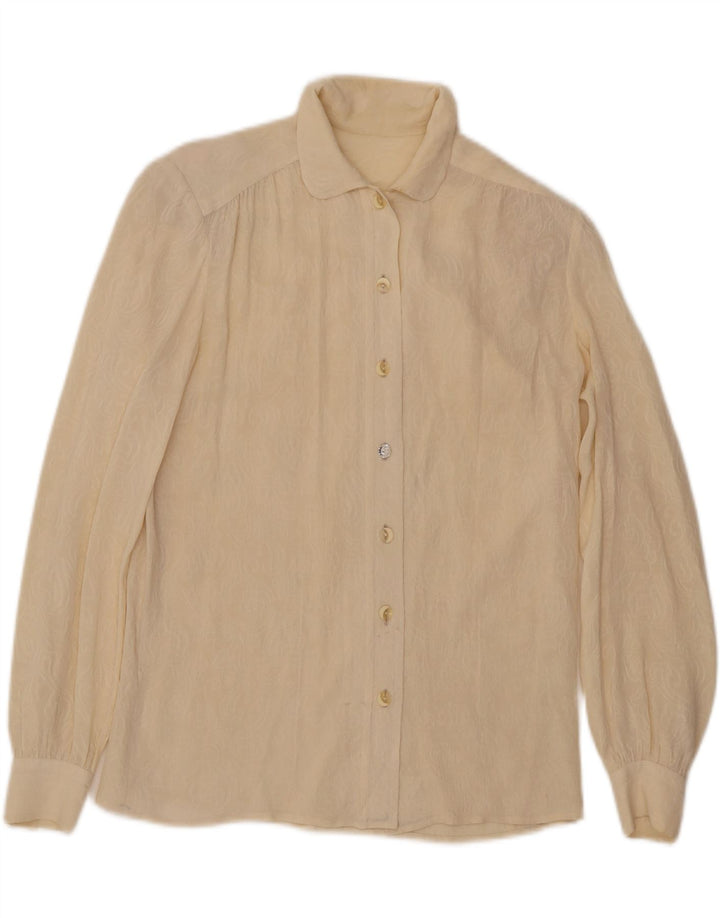Vintage Womens See Through Shirt Blouse UK 14 Medium Beige