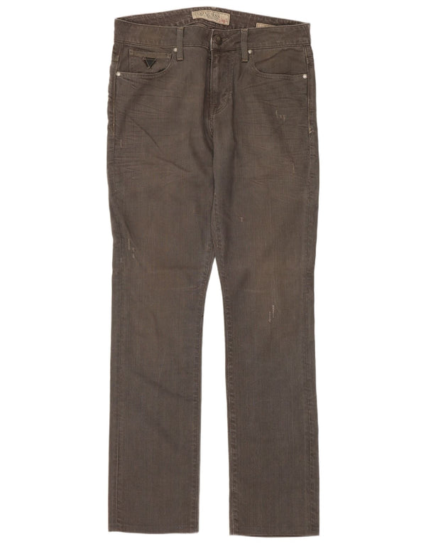 Guess Mens Distressed Straight Jeans W32 L32 Grey Cotton