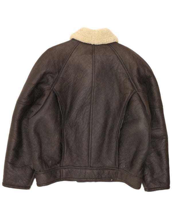 Vintage Mens Shearling Jacket IT 52 XL Brown Leather