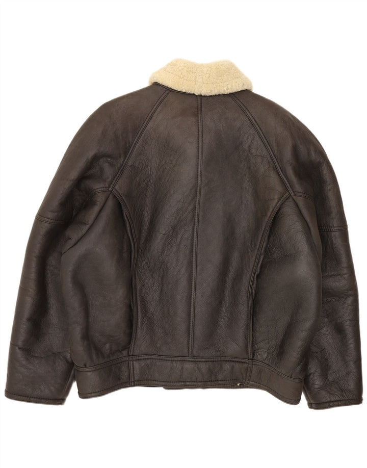 Vintage Herren Shearling Jacke IT 52 XL Braunes Leder