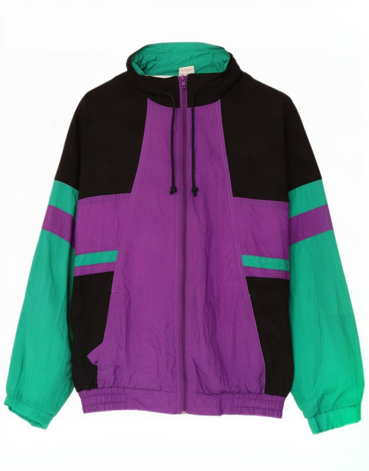 vintage Mens Survêtement Top Veste Grand Multicolore Colourblock Polyamide