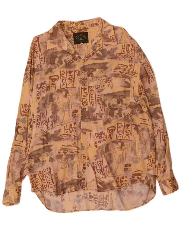 Vintage herre grafisk skjorte XL Beige viskose