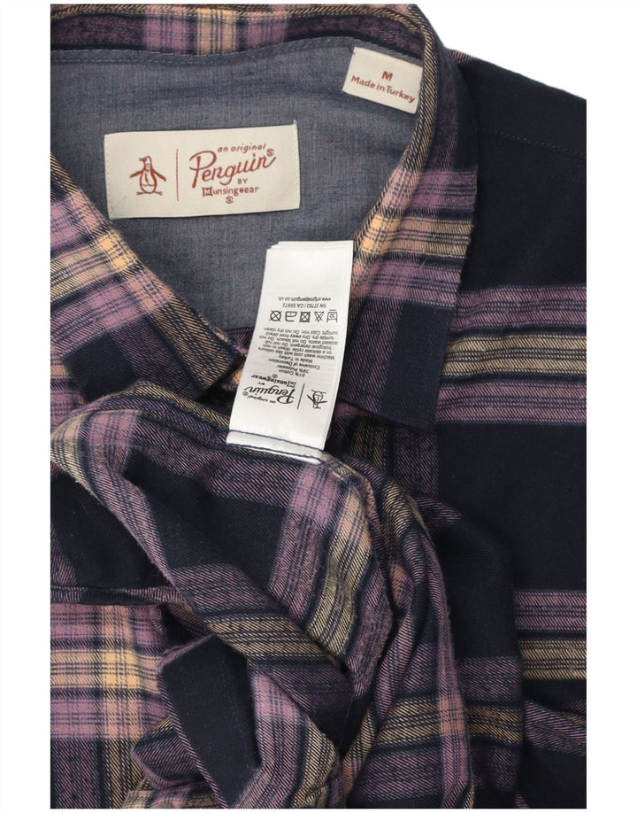 Penguin Mens Flannel Shirt Medium Navy Blue Check Cotton