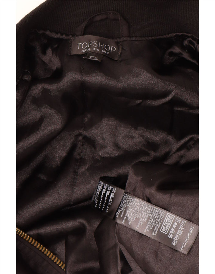 Topshop Womens Oversized Bomber Jacket UK 10 Small Black Polyester