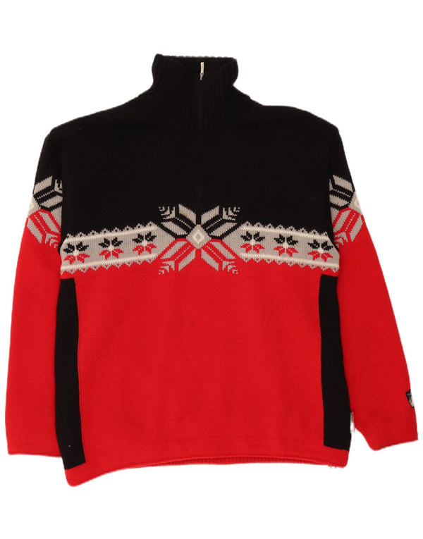vintage Mens Zip Neck Jumper Pull XL Noir Fair Isle Laine