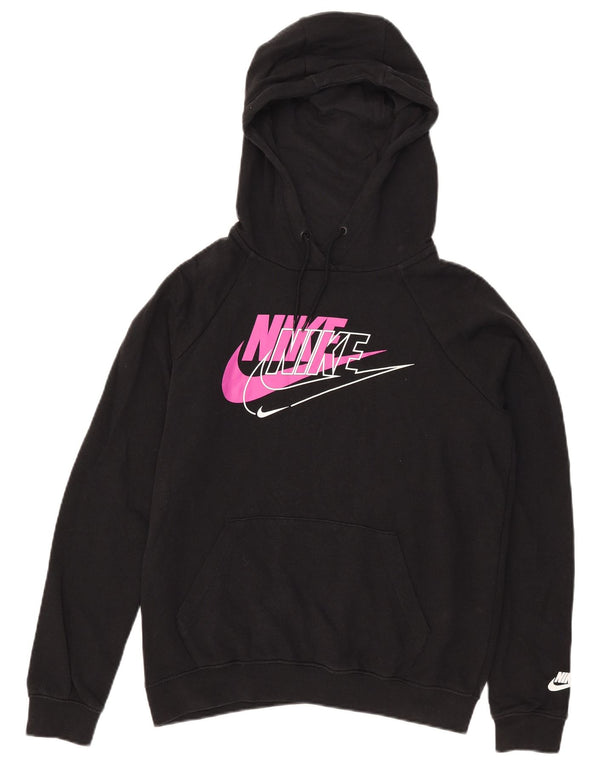 Nike Womens Graphic Oversized Hoodie Jumper UK 10 Small Black Cotton