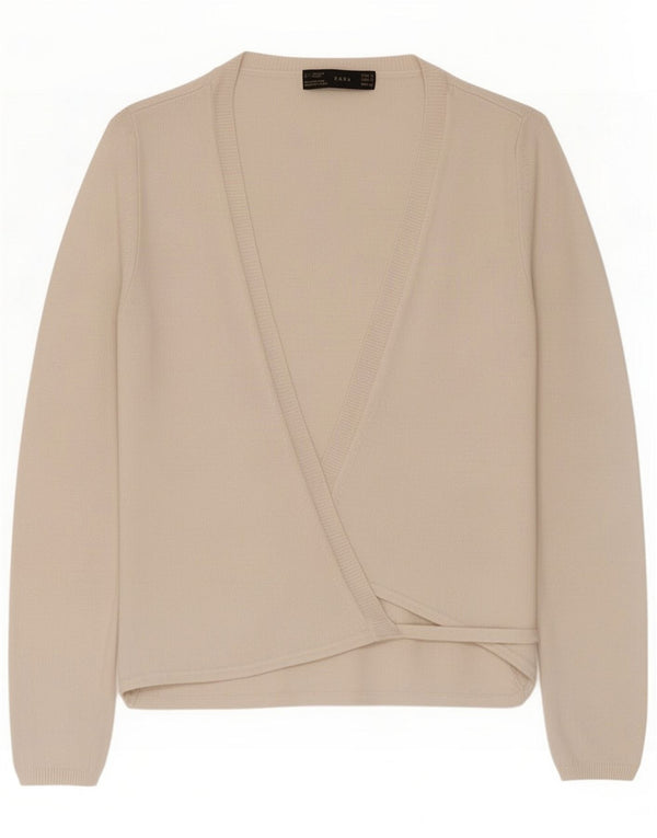 Zara Suéter tipo cárdigan cruzado para mujer UK 8 Small Beige