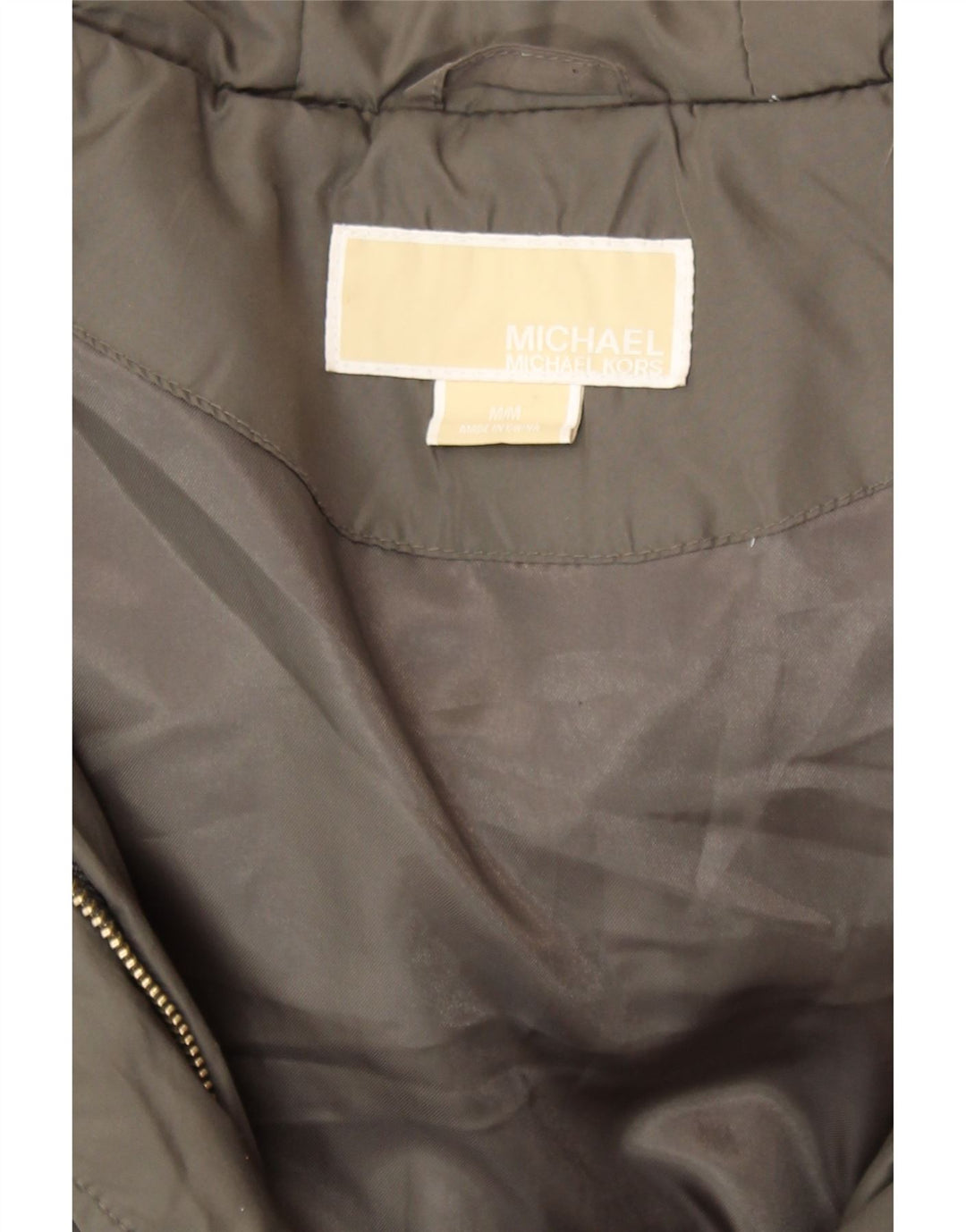 Michael Kors Wattierter Damenmantel mit Kapuze, UK 14, mittleres Khaki, Polyester, Winter