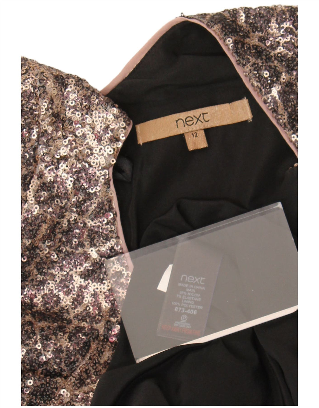 Επόμενο γυναικείο φόρεμα με παγιέτες Shift UK 12 Medium Silver Nylon