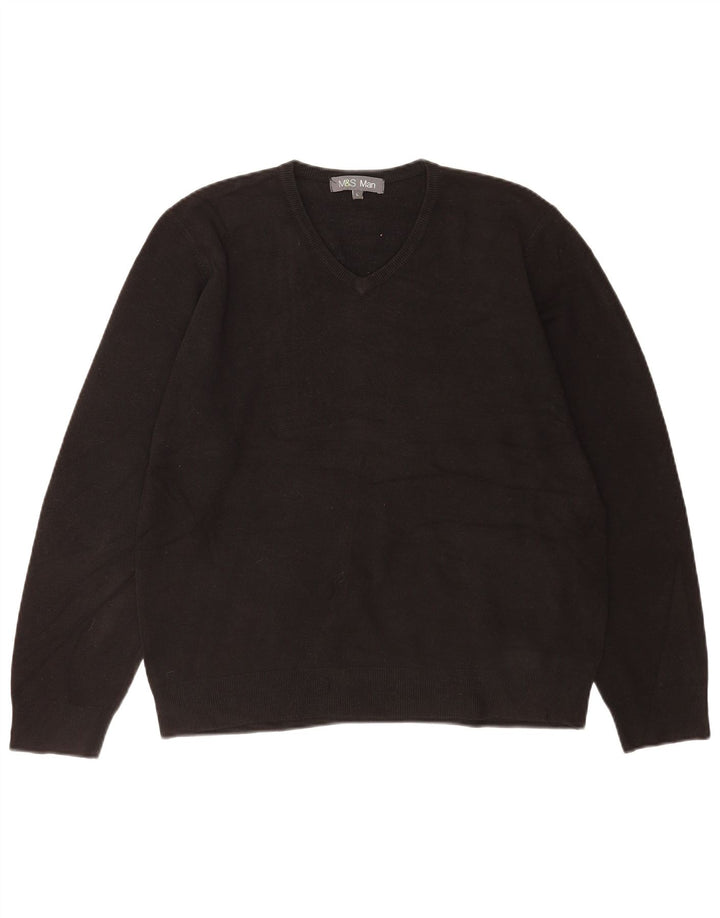 Marks & Spencer Mens V-Neck Jumper Sweater Large Black Acrylic