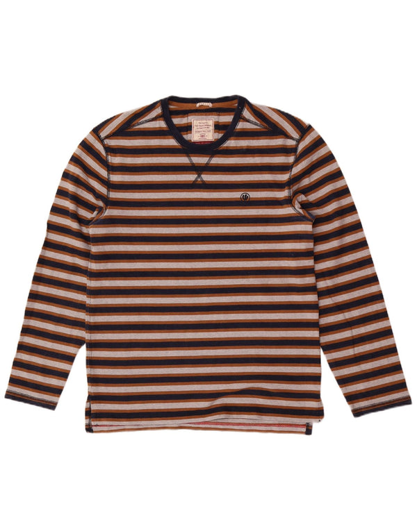 Fat Face Top regolare da uomo a maniche lunghe in cotone a righe multicolori medie