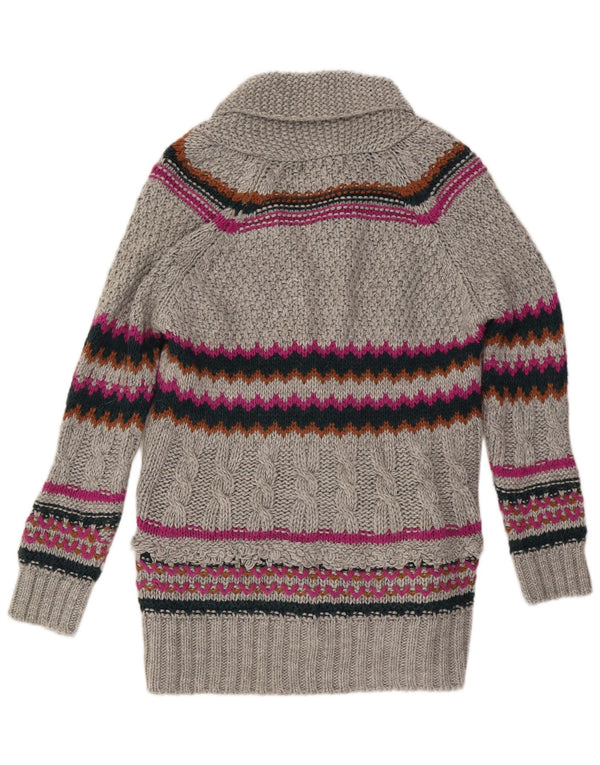 Zara Womens Longline Cardigan Sweater UK 16 Large Grey Striped Acrylic