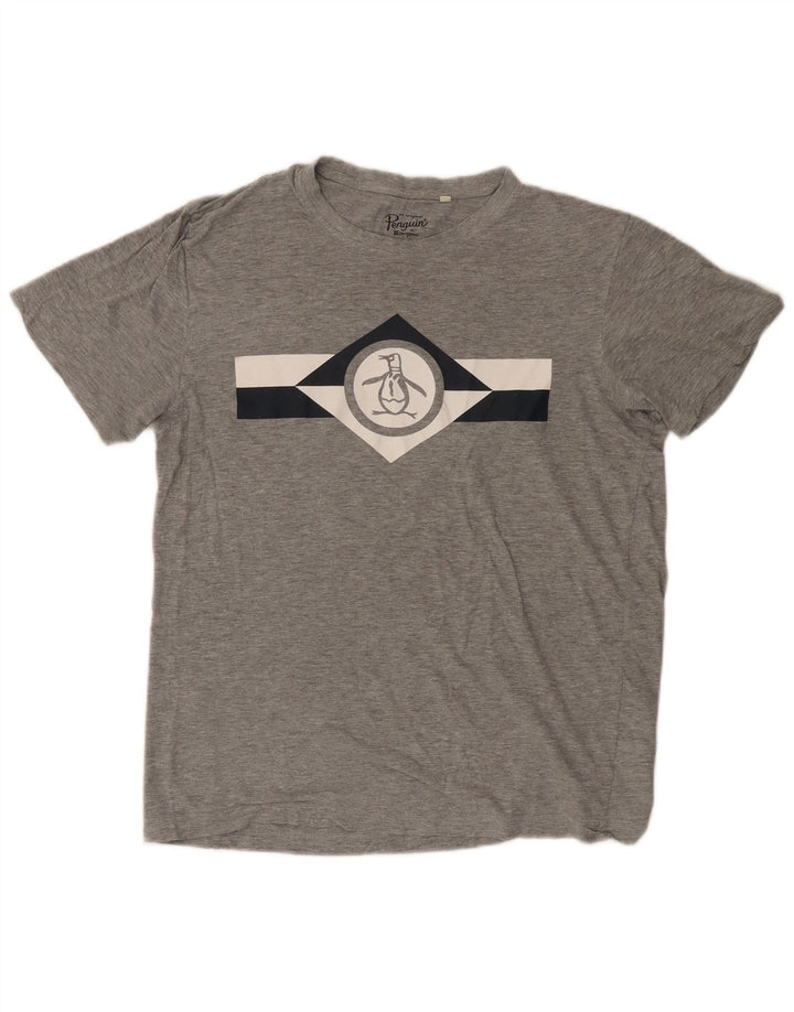 Penguin Mens Graphic T-Shirt Top Large Grey Cotton